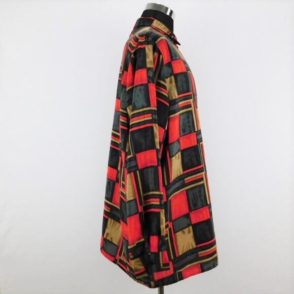 August Max Red Black Checkered Polyester Long Sleeve Button-Up Womens 24W Shirt - Picture 4 of 5